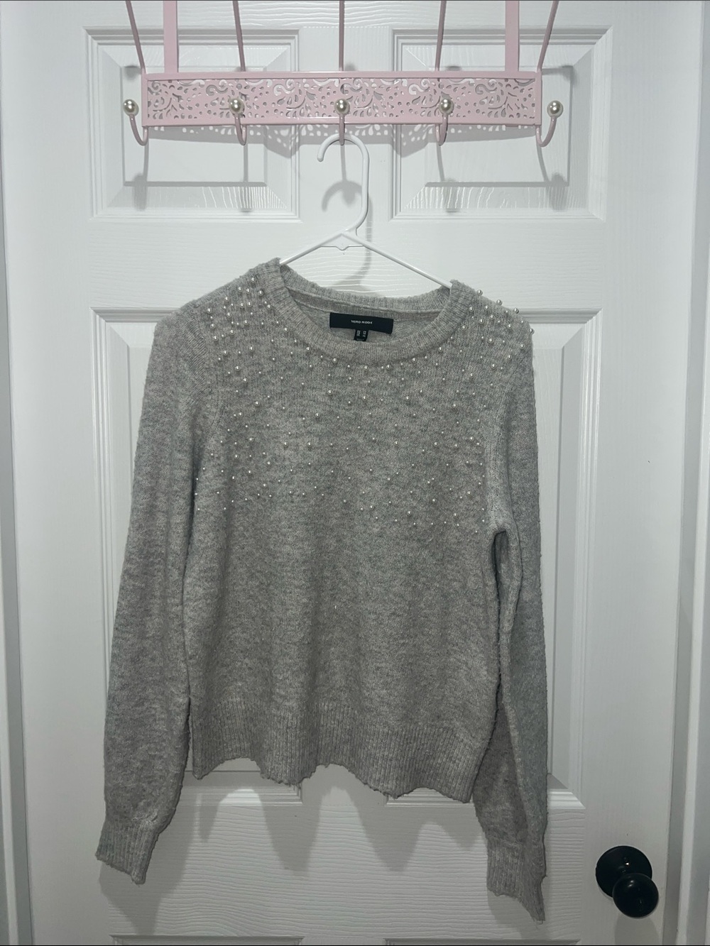 Embellished Crewneck Sweater - Light Gray